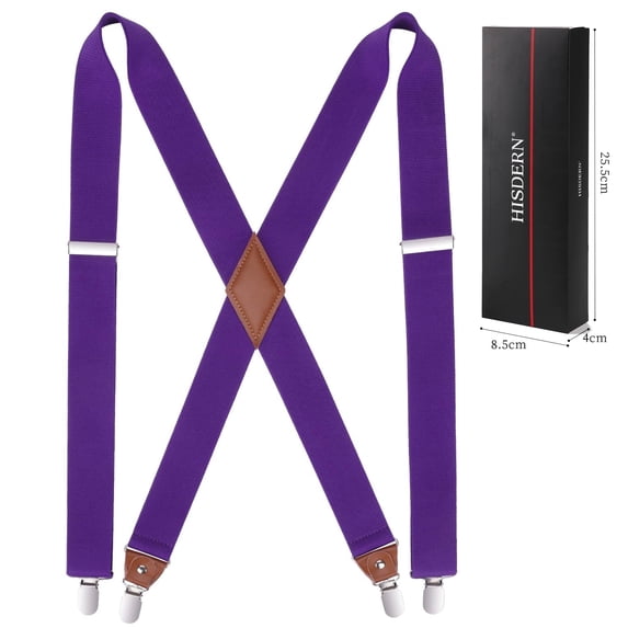 HISDERN Purple Suspenders for Men Jeans Adjustable Elastic Suspender Braces for Trousers 1.4 Inch X Shape