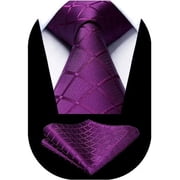 HISDERN Purple Ties for Men Plaid Checkered Tie Formal Ties Mens Necktie Pocket Square Set Wedding