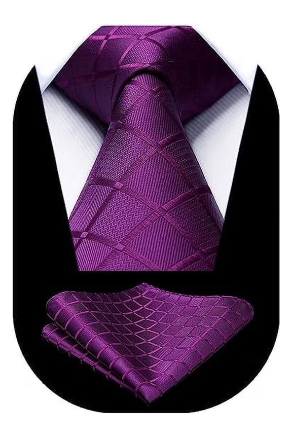 Purple Ties for Men Plaid Checkered Tie Formal Ties Men's Necktie Pocket Square Set Wedding