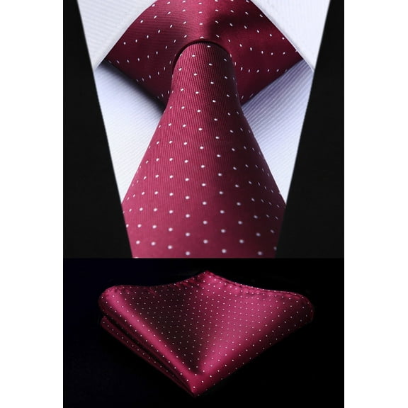 HISDERN Red Ties for Men Polka Dot Woven Classic Silk Mens Ties and Pocket Square Set Wedding Formal Business