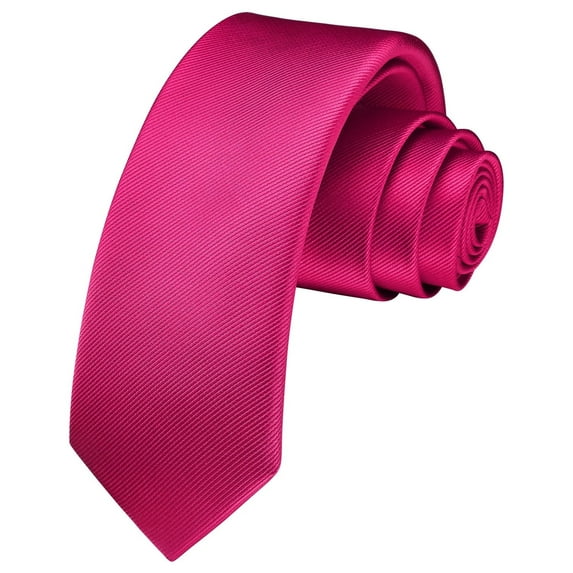 HISDERN Hot Pink Ties for Men 2.17'' Skinny Necktie Formal Business Woven Satin Silk Silm Thin Mens Tie