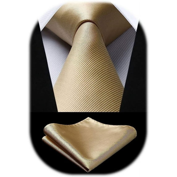 HISDERN Solid Color Ties for Men Business Tie and Pocket Square Set Classic Satin Mens Wedding Necktie,Gold