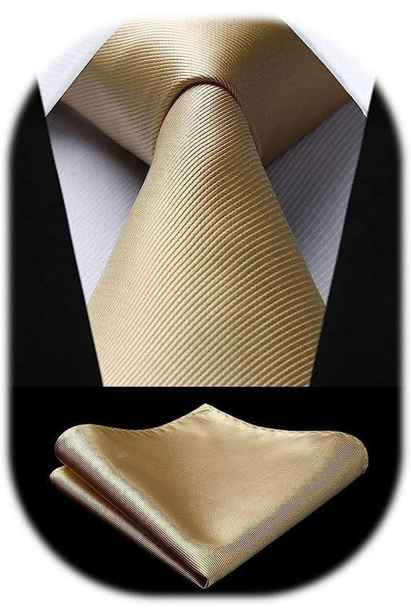 Solid Color Ties for Men Business Tie and Pocket Square Set Classic Satin Mens Wedding Necktie,Gold