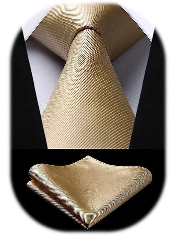Solid Color Ties for Men Business Tie and Pocket Square Set Classic Satin Mens Wedding Necktie,Gold