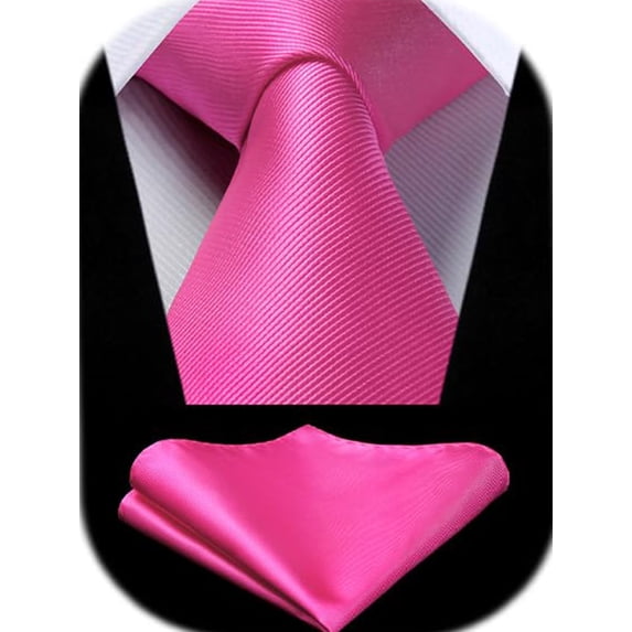 HISDERN Solid Color Ties for Men Business Tie and Pocket Square Set Classic Satin Mens Wedding Necktie,Pink