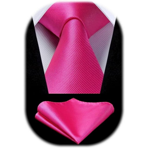 HISDERN Solid Color Ties for Men Business Tie and Pocket Square Set Classic Satin Mens Wedding Necktie,Pink