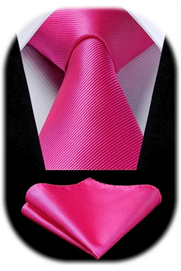 Solid Color Ties for Men Business Tie and Pocket Square Set Classic Satin Mens Wedding Necktie,Pink