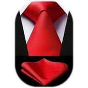 HISDERN Solid Color Ties for Men Business Tie and Pocket Square Set Classic Satin Mens Wedding Necktie,Red