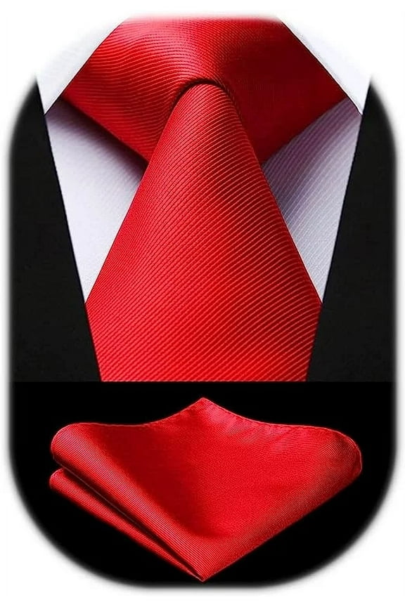 Solid Color Ties for Men Business Tie and Pocket Square Set Classic Satin Mens Wedding Necktie,Red