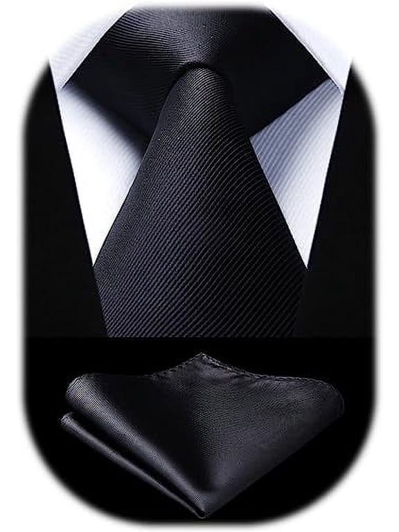Solid Color Ties for Men Business Tie and Pocket Square Set Classic Satin Mens Wedding Necktie,black