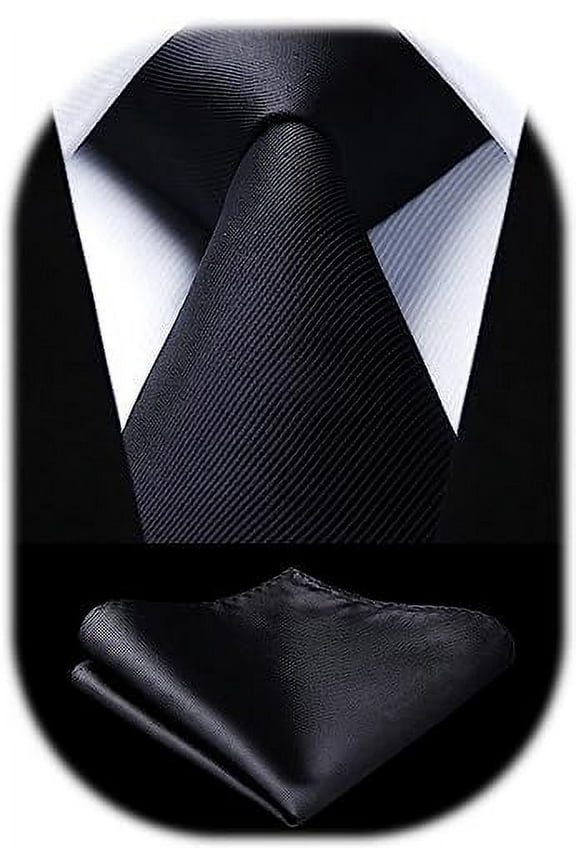 Solid Color Ties for Men Business Tie and Pocket Square Set Classic Satin Mens Wedding Necktie,black