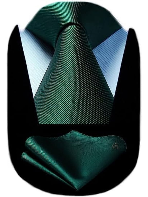 Solid Color Ties for Men Business Tie and Pocket Square Set Classic Satin Mens Wedding Necktie,green Emerald Dark