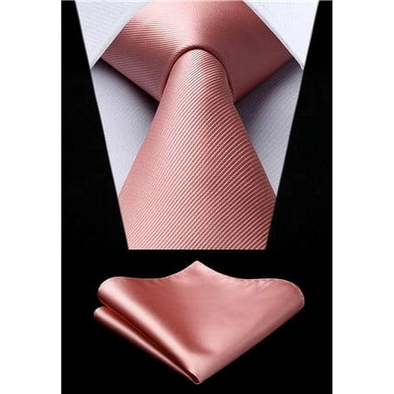 HISDERN Mens Classic Satin Wedding Necktie, Pink Rose Gold