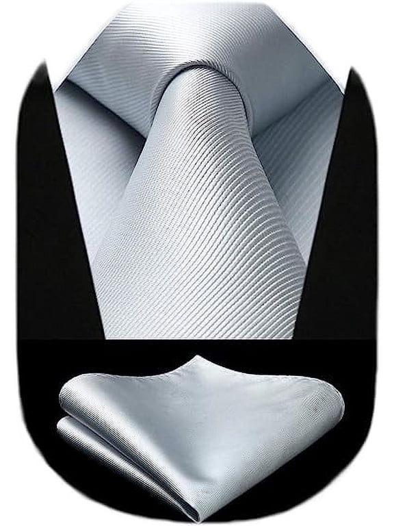 Solid Color Ties for Men Business Tie and Pocket Square Set Classic Satin Mens Wedding Necktie,silver