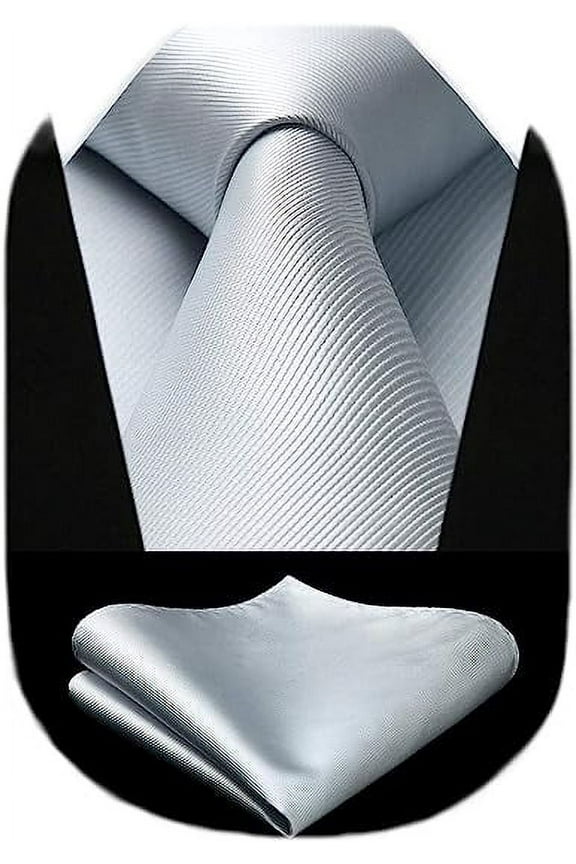 Solid Color Ties for Men Business Tie and Pocket Square Set Classic Satin Mens Wedding Necktie,silver
