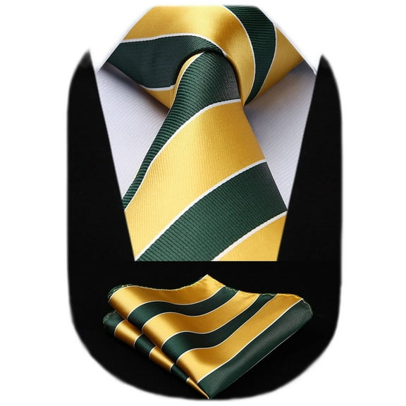HISDERN Stripe Tie Mens Ties and Pocket Square Set Classic 3.4'' Silk Formal Striped Necktie