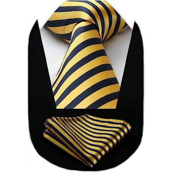 HISDERN Stripe Tie Mens Ties and Pocket Square Set Classic 3.4'' Silk Formal Striped Necktie