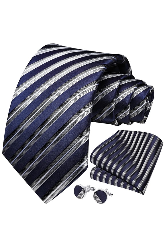 Stripe Ties for Men with Pocket Square Set Classic Silk Formal Necktie Business Wedding