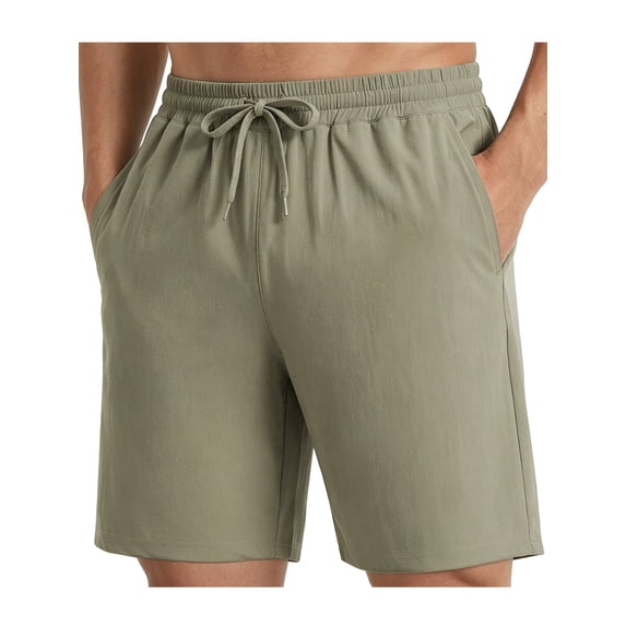 HISDERN Men's Athletic Shorts 7 Inch Inseam Drawstring Elastic Waist Workout Shorts with Pockets Khaki