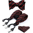 thumbnail image 1 of HISDERN Suspender and Bow Tie Sets for Men Red Black Striped with Pocket Square Set 6 Clips Braces, 1 of 7
