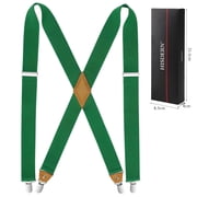 HISDERN Suspenders for Men Green Elastic Suspender X-Back 1.4 Inch Adjustable Braces Strong 4 Clips