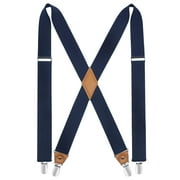 HISDERN Suspenders for Men Navy Blue Suspenders Adjustable Elastic Suspender Braces Clips X-Back 1.4 Inch