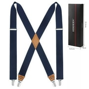 HISDERN Suspenders for Men Navy Blue Suspenders Adjustable Elastic Suspender Braces Clips X-Back 1.4 Inch