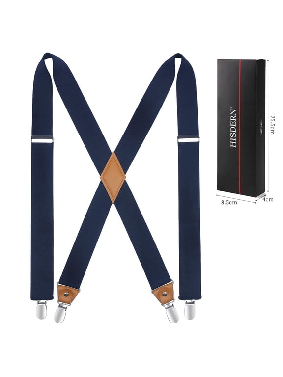 Suspenders for Men Navy Blue Suspenders Adjustable Elastic Suspender Braces Clips X-Back 1.4 Inch