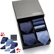 HISDERN Ties Set for Men Classic Striped Tie 3 Pcs Neckties & Handkerchief Wedding Business Gift Box