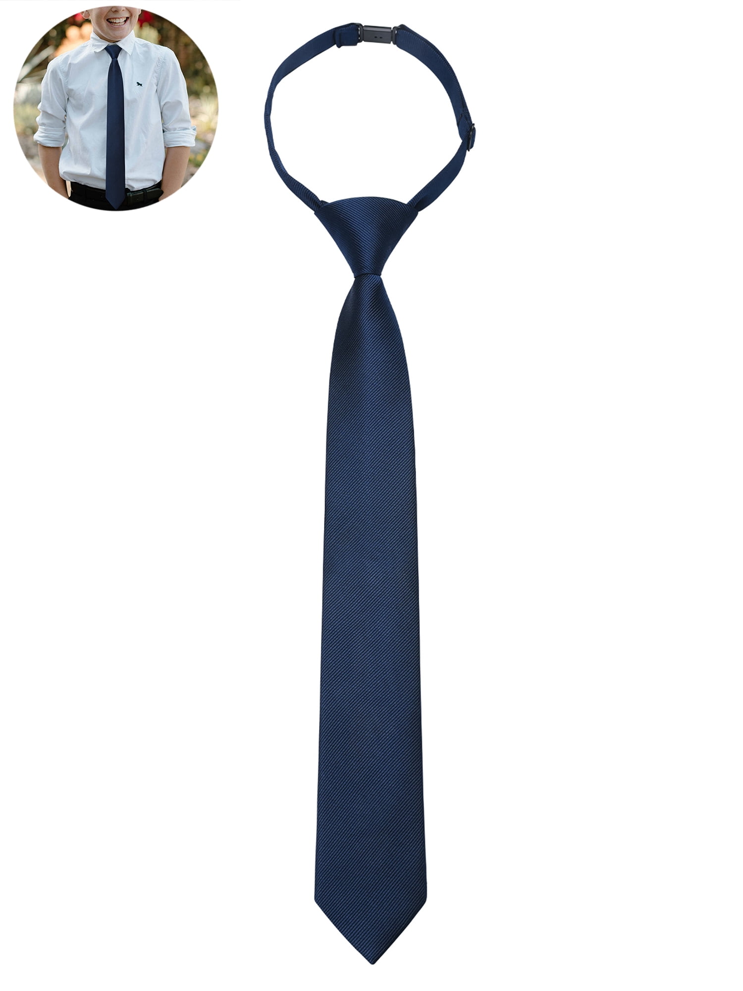 HISDERN Ties for Kids, Navy Blue Solid Color Pre-Tied Boys Necktie ...