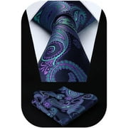 HISDERN Ties for Men Paisley Tie and Pocket Square Woven Classic Floral Mens Ties Handkerchief Set