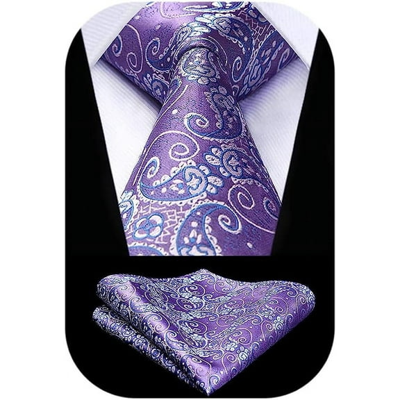 HISDERN Ties for Men Paisley Tie and Pocket Square Woven Classic Floral Mens Ties Handkerchief Set