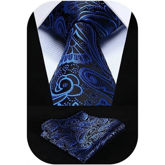 HISDERN Ties for Men Paisley Tie and Pocket Square Woven Classic Floral Mens Ties Handkerchief Set