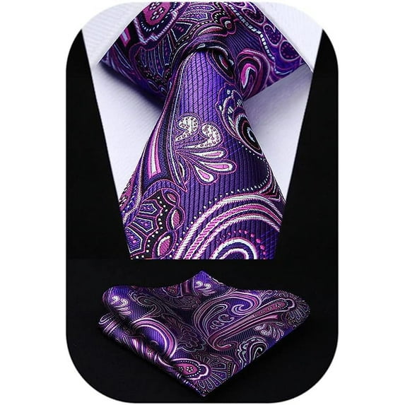 HISDERN Ties for Men Paisley Tie and Pocket Square Woven Classic Floral Mens Ties Handkerchief Set