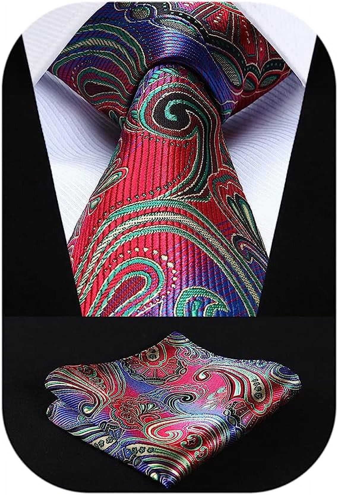 HISDERN Ties for Men Paisley Tie and Pocket Square Woven Classic Floral