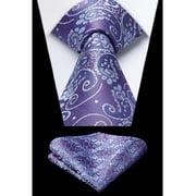 HISDERN Ties for Men Paisley Necktie and Pocket Square Woven Classic Floral Mens Light Purple Tie
