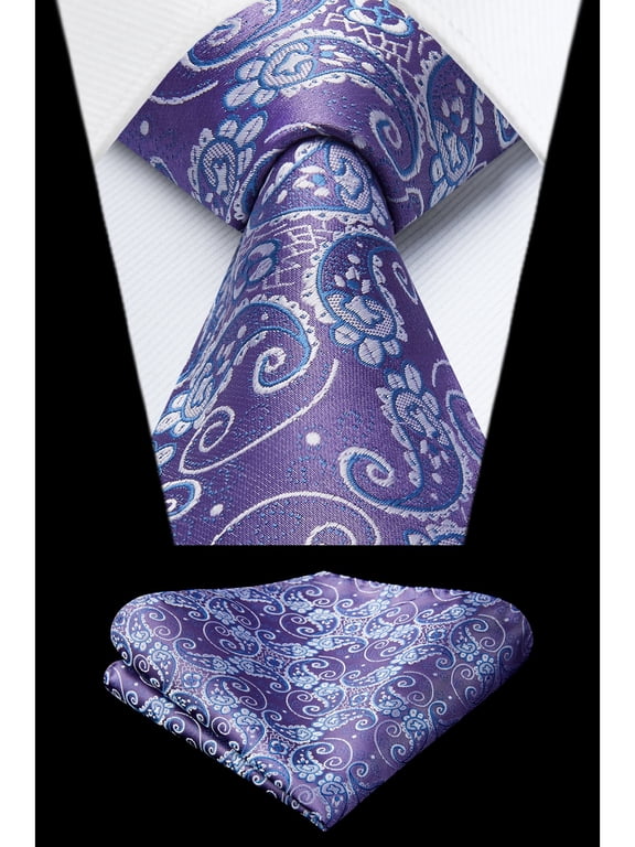 Ties for Men Paisley Necktie and Pocket Square Woven Classic Floral Mens Light Purple Tie