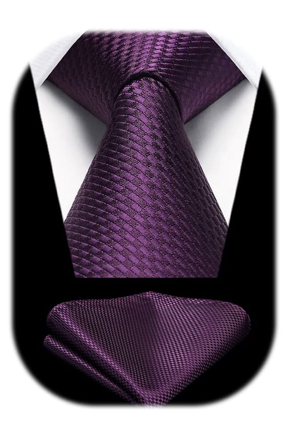 Purple Ties for Mens Formal Necktie Set with Handkerchief Wedding Party Business Neckties