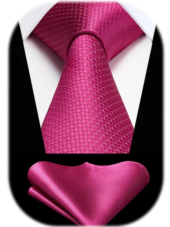 Mens Pink Ties Hot Pink Neckties with Pocket Square Set for Wedding Party Fuchsia Pink Ties