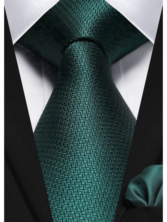 Men's Emerald Green Tie Plaid Checked Dress Tie and Pocket Square Set Wedding Tie with Gift Box