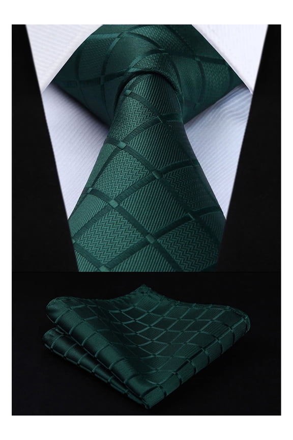 Green Ties for Men Plaid Checkered Tie and Pocket Square Set Formal Dress Tie for Wedding