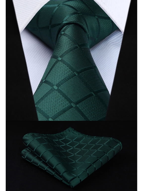 Green Ties for Men Plaid Checkered Tie and Pocket Square Set Formal Dress Tie for Wedding