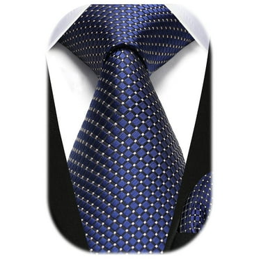 HISDERN Navy Blue Ties for Men Extra Long Silk Tie and Pocket Square 63 inches Men's Formal Neckties