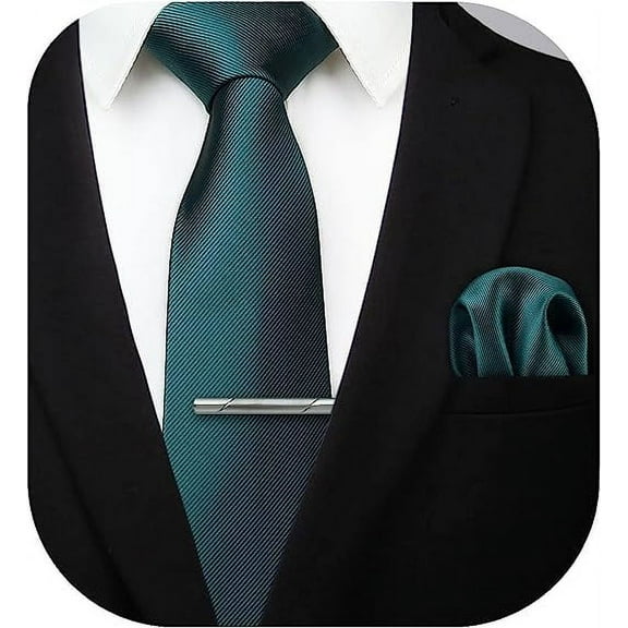 HISDERN Ties for Men Solid Color Woven Tie and Pocket Square Neckties Clip Sets Business Satin Tie