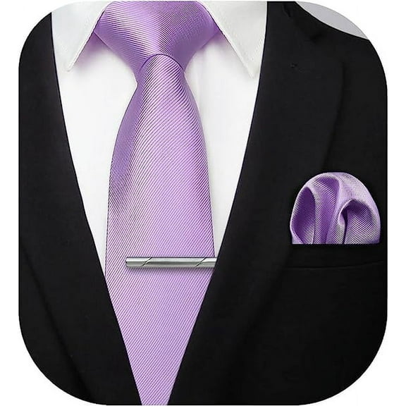 HISDERN Ties for Men Solid Color Woven Tie and Pocket Square Neckties Clip Sets Business Satin Tie