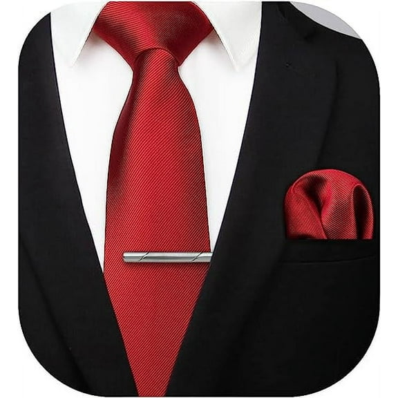 HISDERN Ties for Men Solid Color Woven Tie and Pocket Square Neckties Clip Sets Business Satin Tie