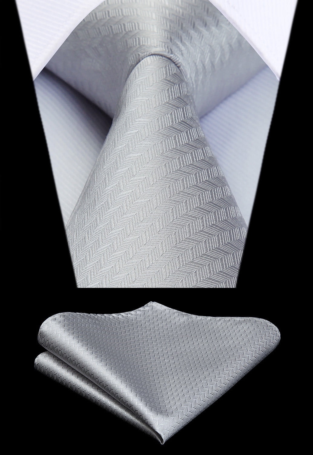 HISDERN Ties for Men Solid Houndstooth Neckties Handkerchief Formal ...