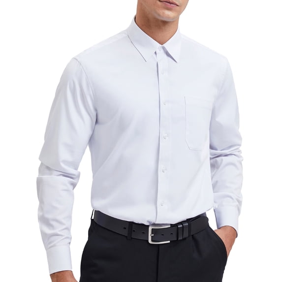 HISDERN White Button Down Shirts for Men Long Sleeve Basics Dress Shirt Regular Fit Formal Business