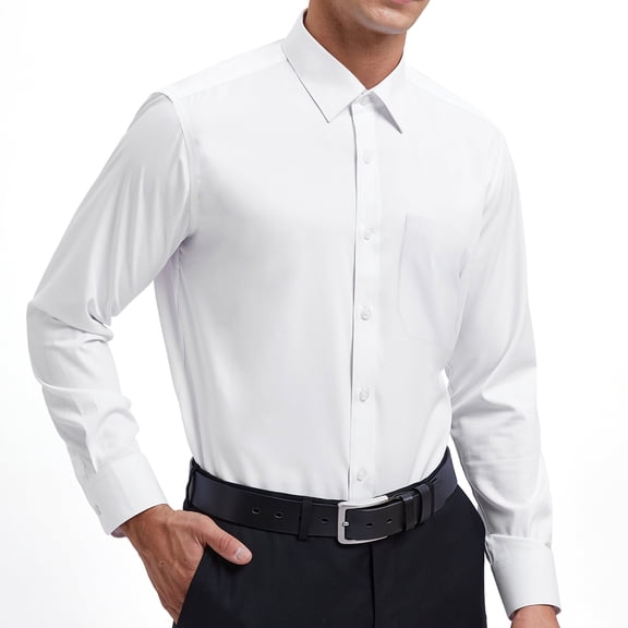 HISDERN White Button Down Shirts for Men Long Sleeve Basics Dress Shirt Regular Fit Formal Business