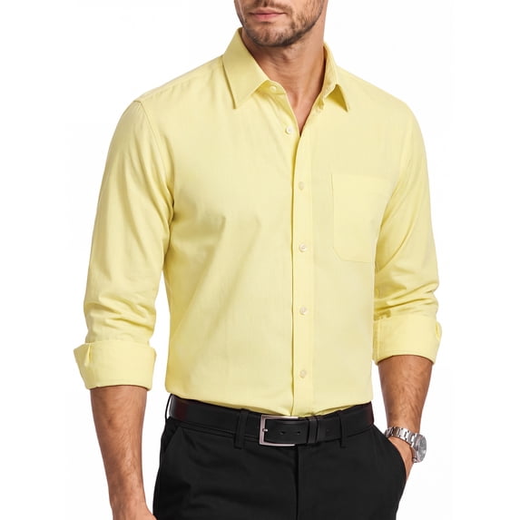 HISDERN Yellow Button Down Shirts for Men Casual Long Sleeve Shirt for Wedding & Business